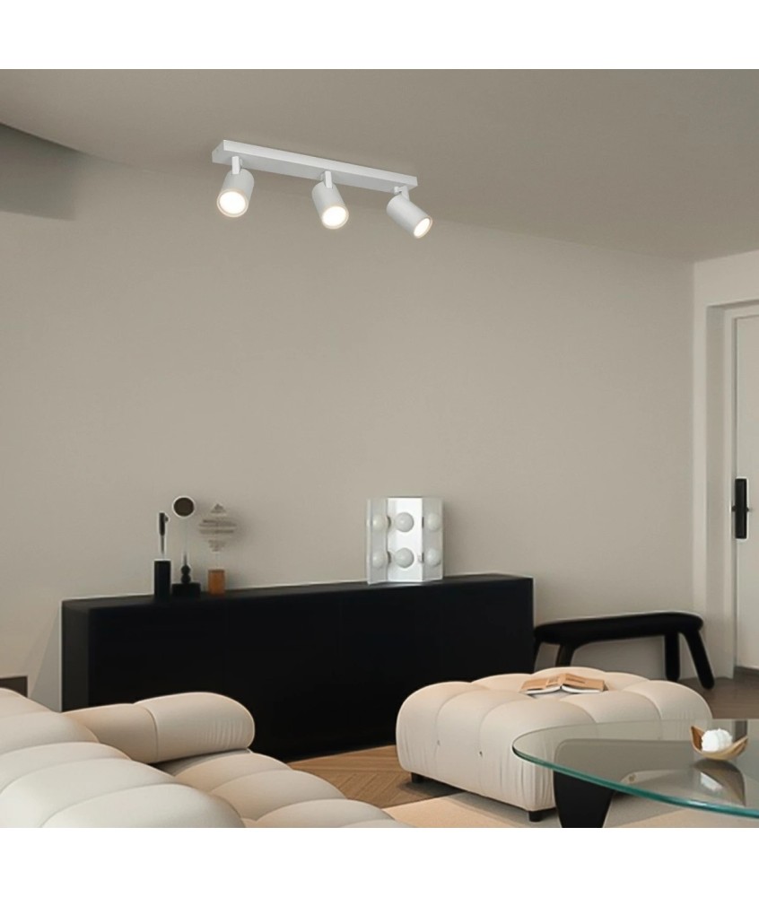 kelvo® SPOTA KLV-101-0139 Κινούμενο Φωτιστικό Σποτ Οροφής για 3 Λάμπες MR16 με Ντουί GU10 AC 220-240V IP20 - Λευκό Ματ - Μ48 x Π6.2 x Υ14cm